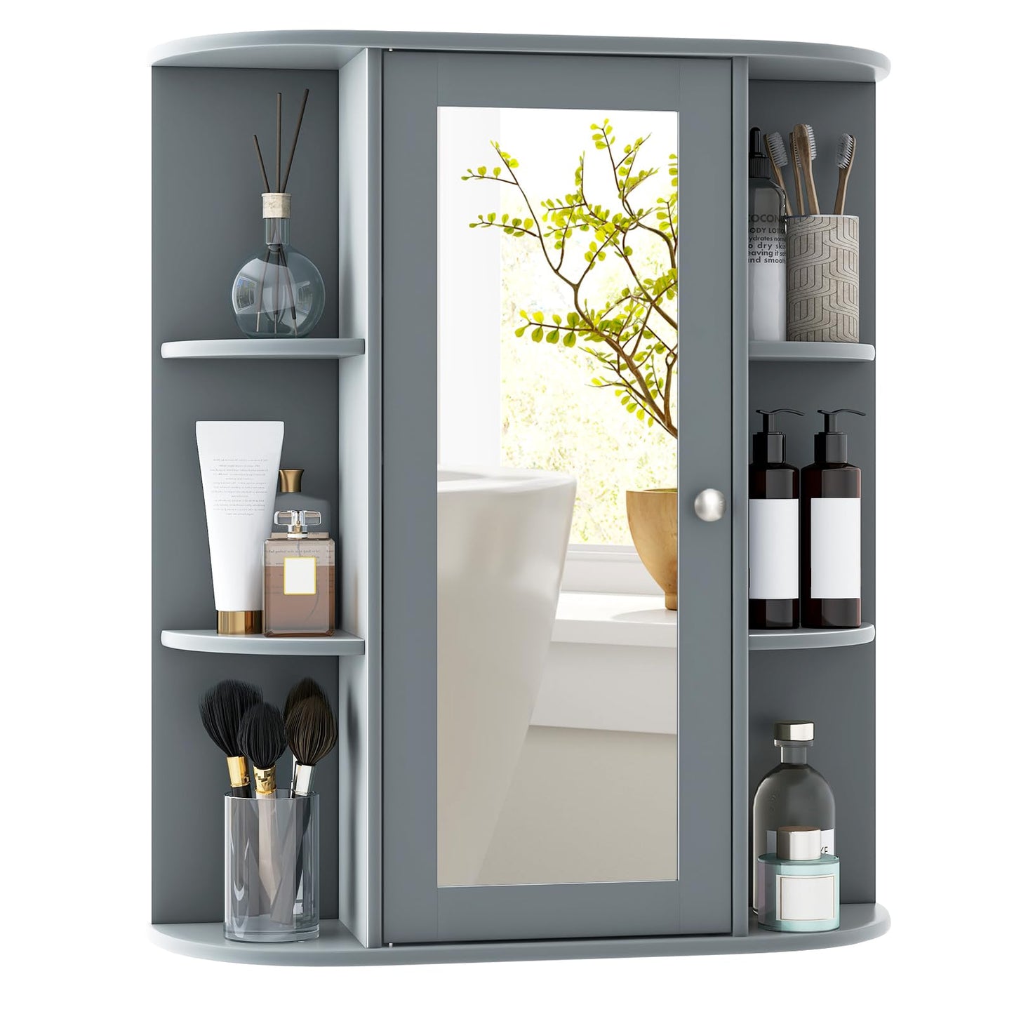 Bathroom Mirror Cabinet, Single Door Wall Mounted Storage Cupboard