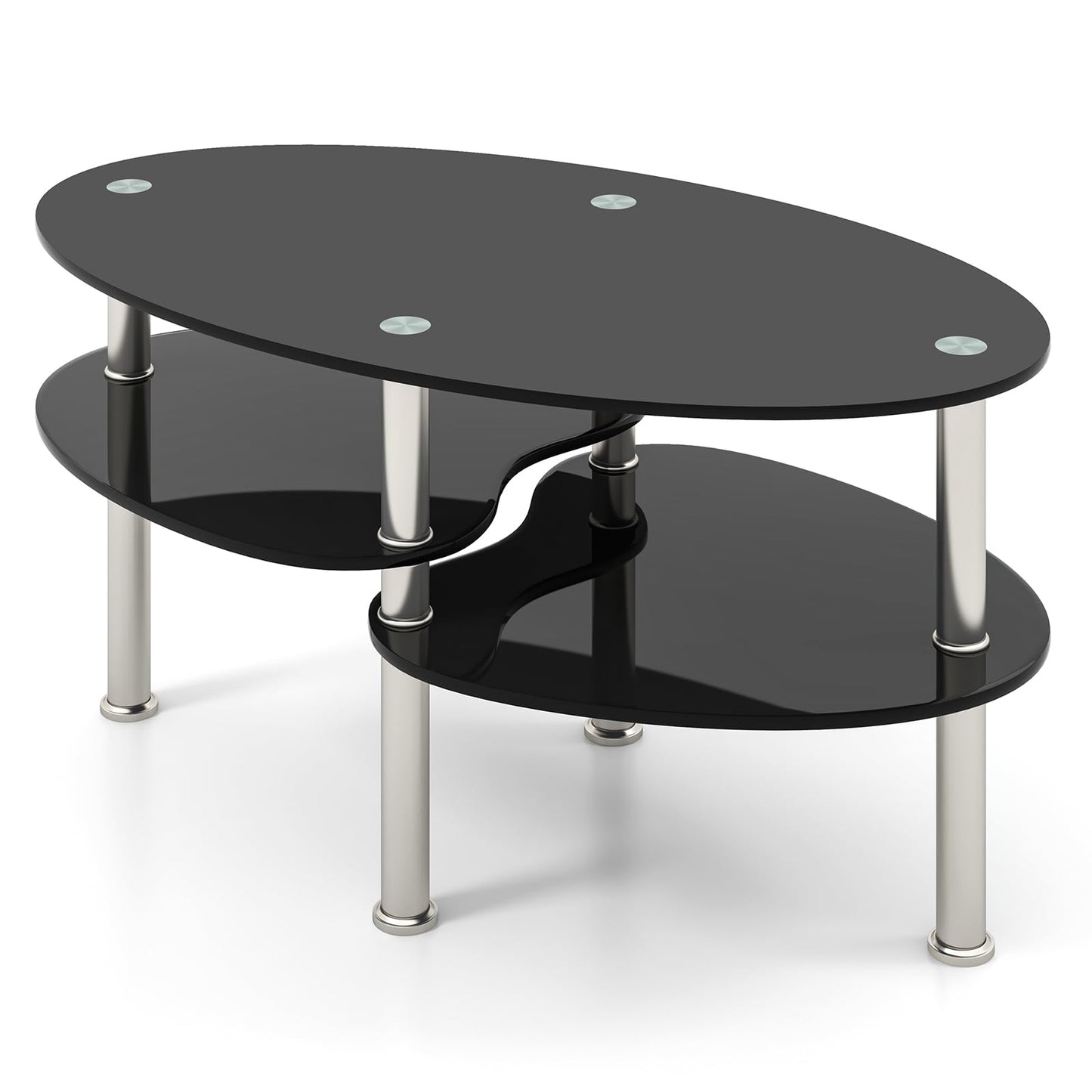 3-Tiers Tempered Glass Coffee Tables with 2 Shelves