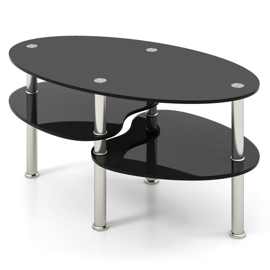 3-Tiers Tempered Glass Coffee Tables with 2 Shelves
