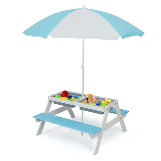 3 in 1 Wooden Sand & Water Play Table and Bench Set