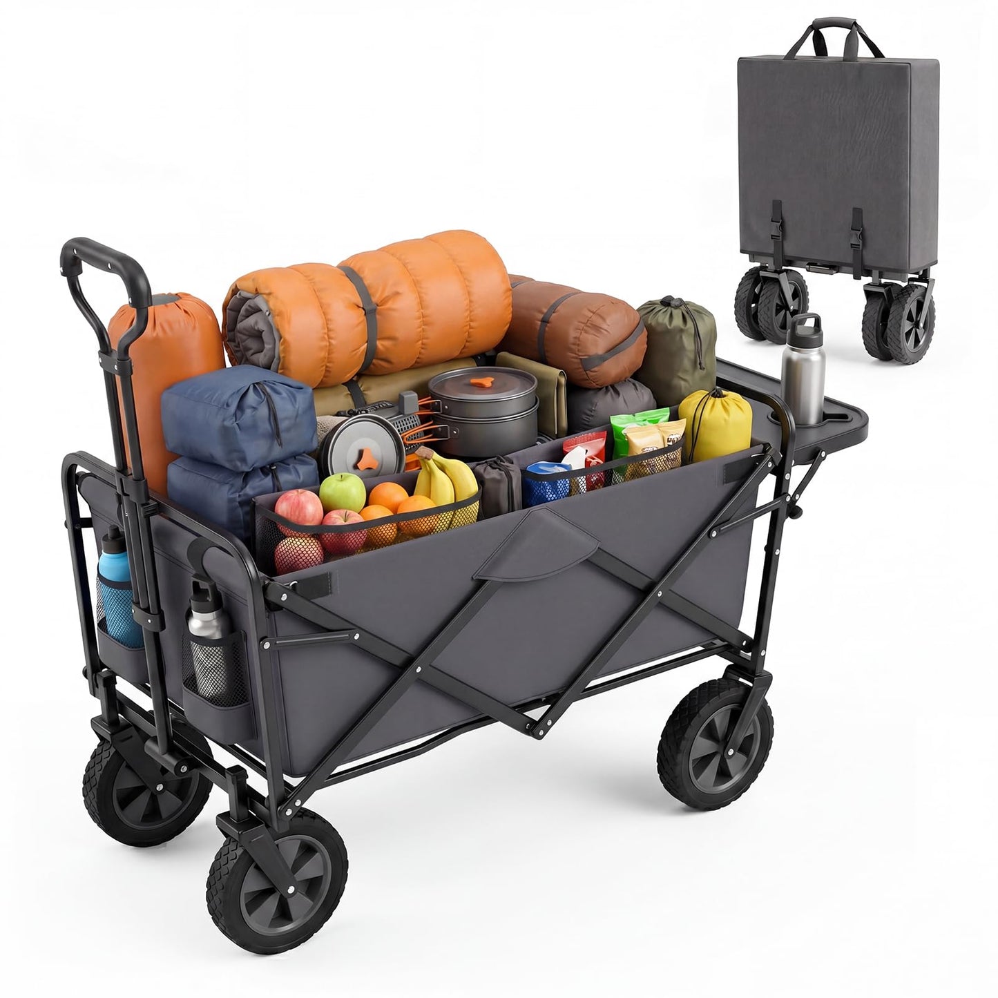 Collapsible Wagon Cart with Flexible Handle and Cup Holders