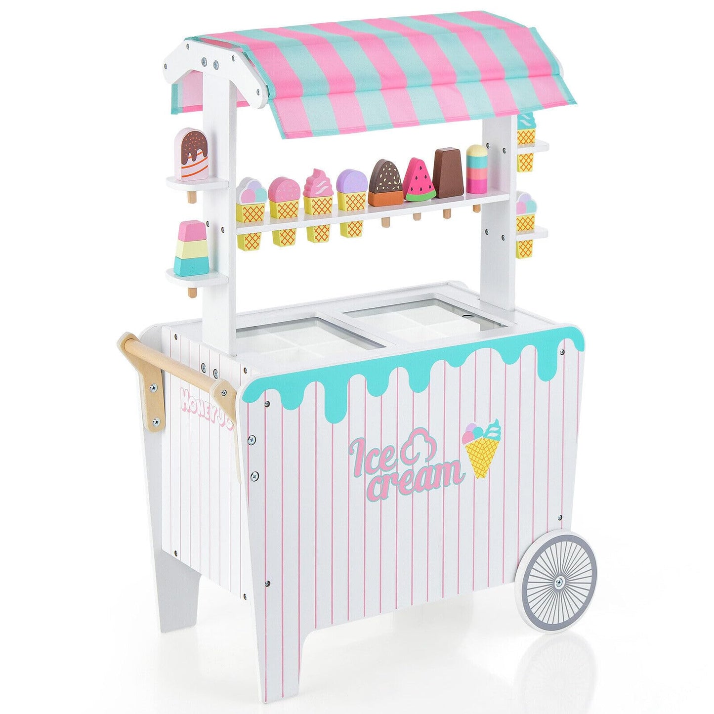 Ice Cream and Food Trunk Toy with 2 Large Wheels for Kids