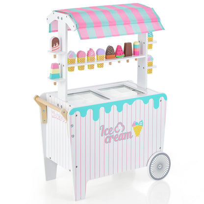 Ice Cream and Food Trunk Toy with 2 Large Wheels for Kids