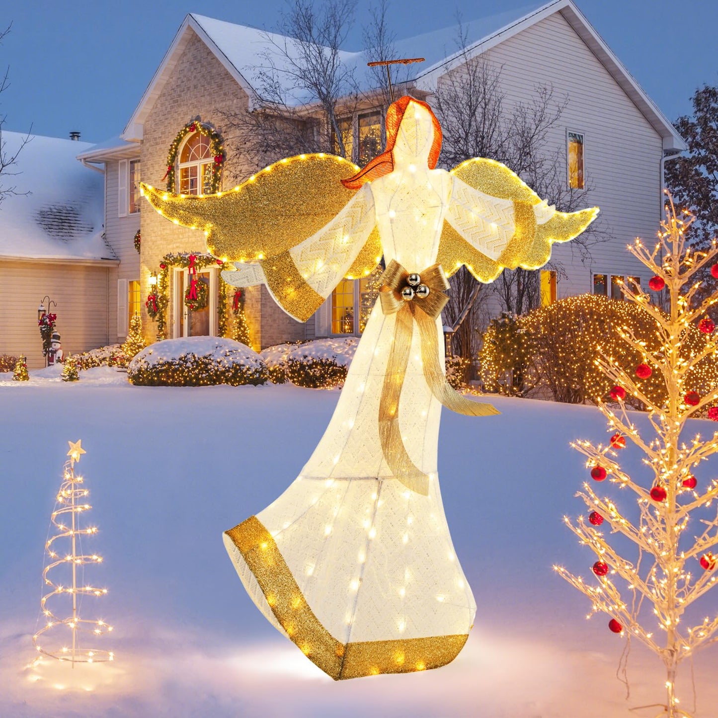 160cm Christmas Lighted Angel with Halo Bow and 180 LED Lights