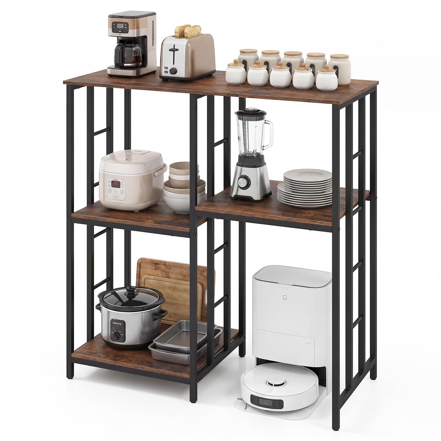 Kitchen Baker's Rack Industrial Coffee Bar Table with Shelves