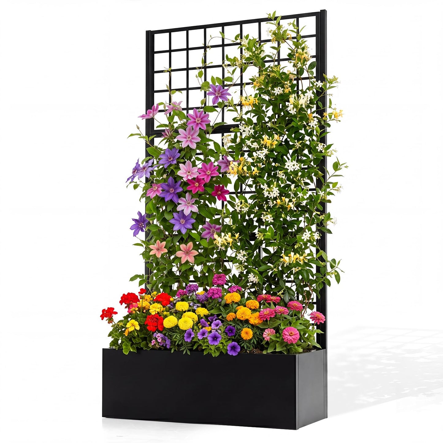 Garden Planter with Trellis, Metal Trough Grow Box with Drainage Holes