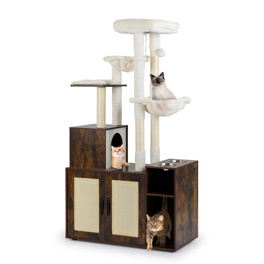 Cat Tree with Litter Box Enclosure, Cats Climbing Tower