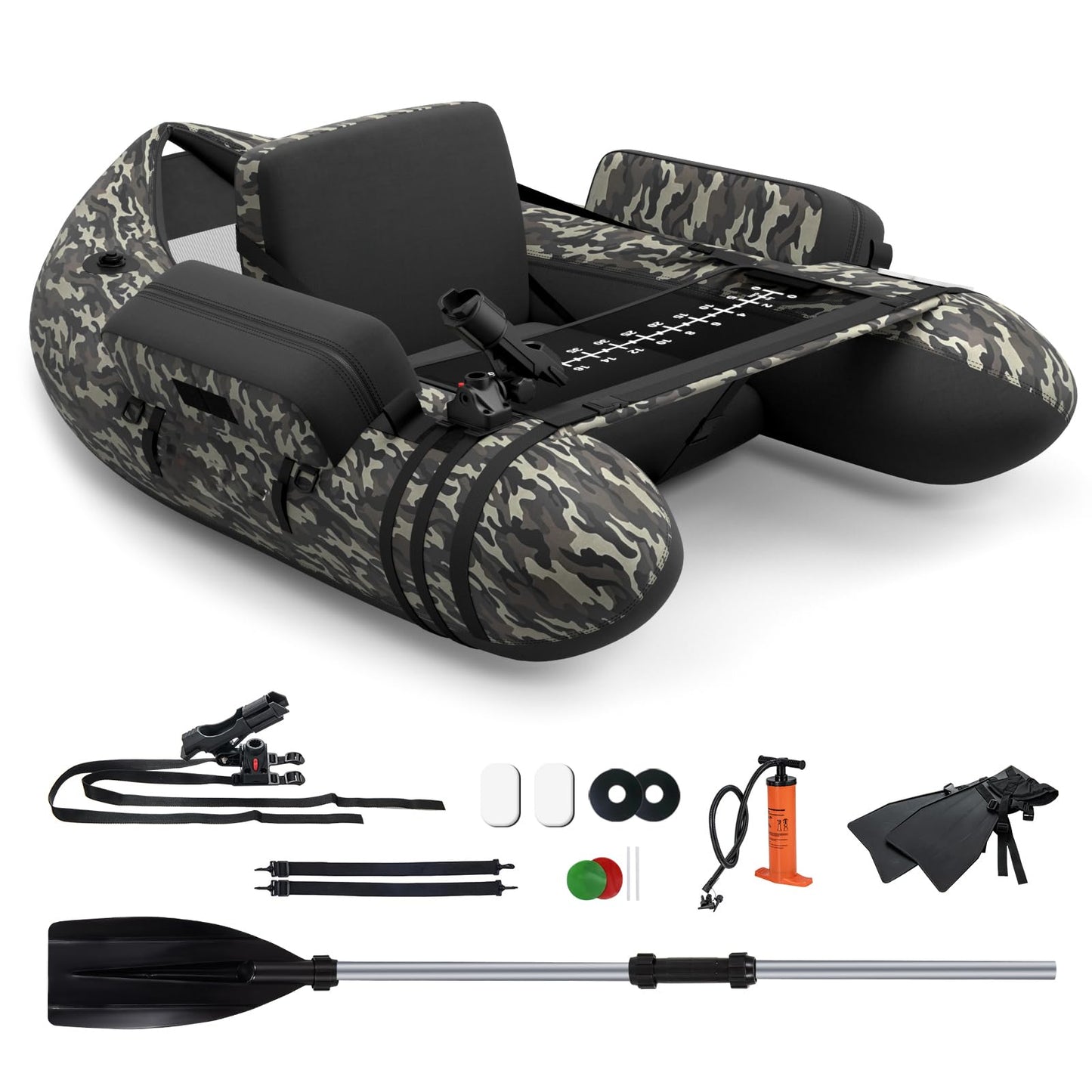 Inflatable Fishing Float Tube with Pump, Paddle, Storage Pockets
