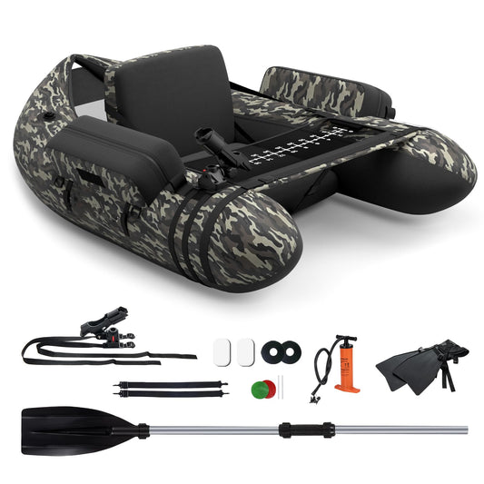 Inflatable Fishing Float Tube with Pump, Paddle, Storage Pockets