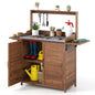 Garden Potting Table, Wooden Potting Bench with Metal-Plated Tabletop