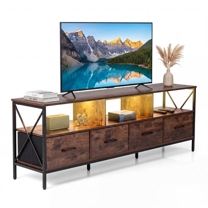 LED TV Unit for 80 Inch TVs, 180cm TV Stand Cabinet with 4 Fabric Drawers & Storage Shelves