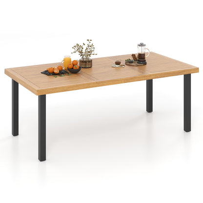 200 x 100cm Large Patio Dining Tablewith Acacia Wood Tabletop and Heavy Duty Metal Legs