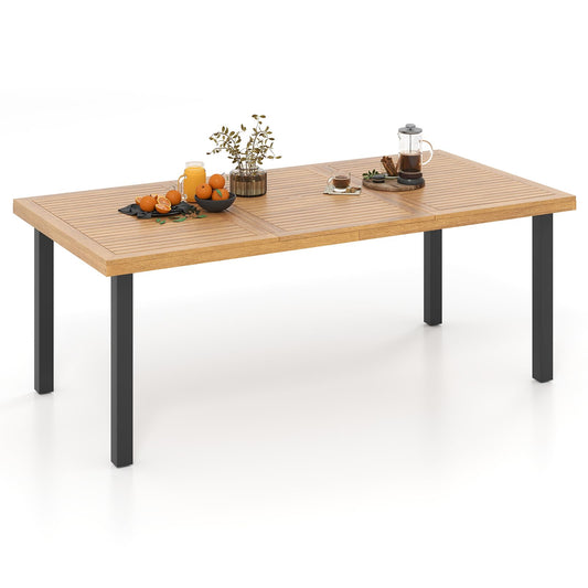 200 x 100cm Large Patio Dining Tablewith Acacia Wood Tabletop and Heavy Duty Metal Legs