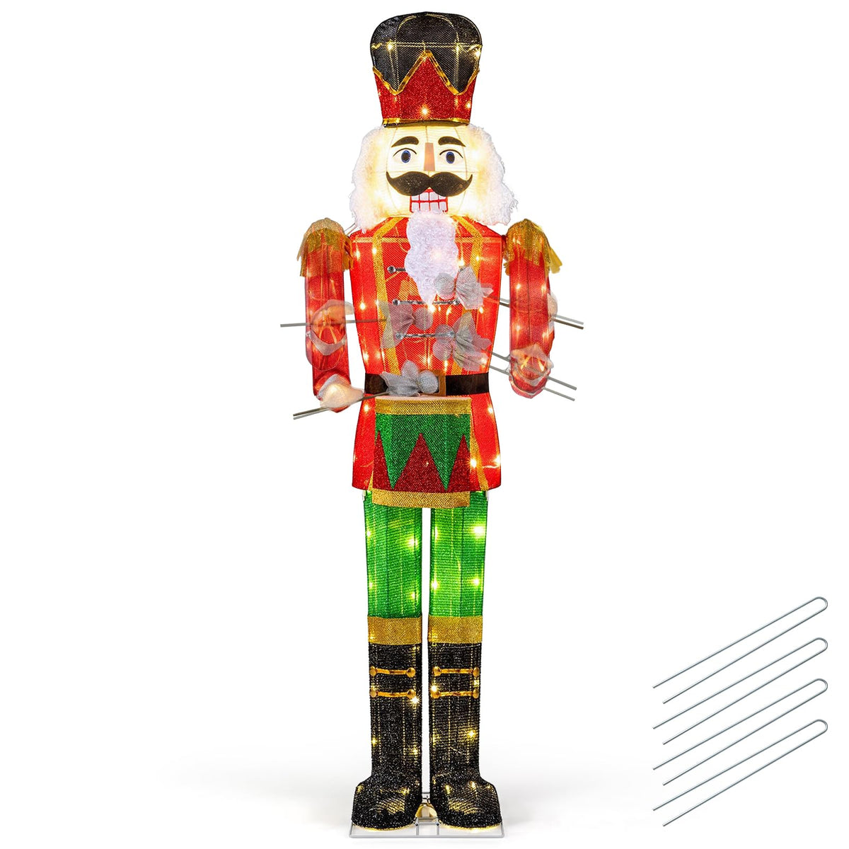 5FT Animated Nutcracker, Light Up Christmas Drummer Decoration