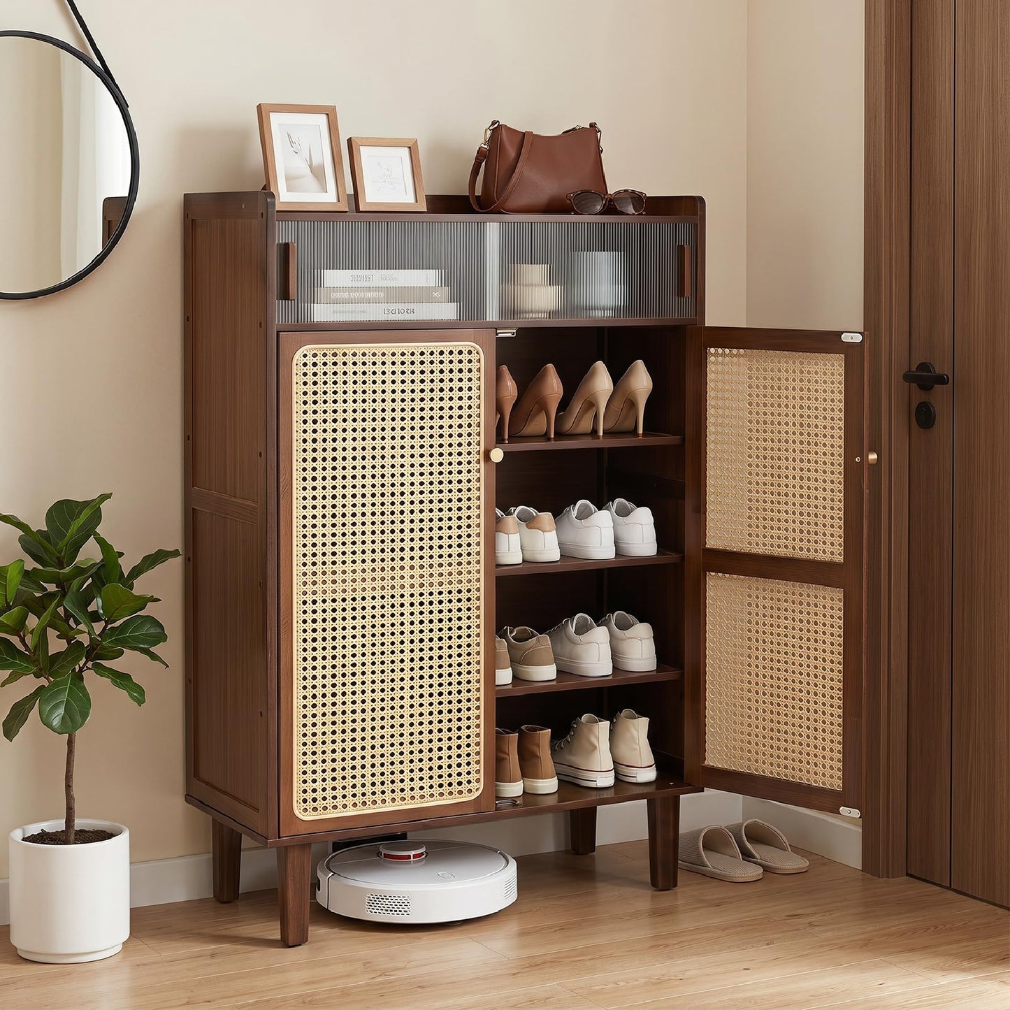 Bamboo Shoe Cabinet, 6-Tier Shoe Storage Cupboard
