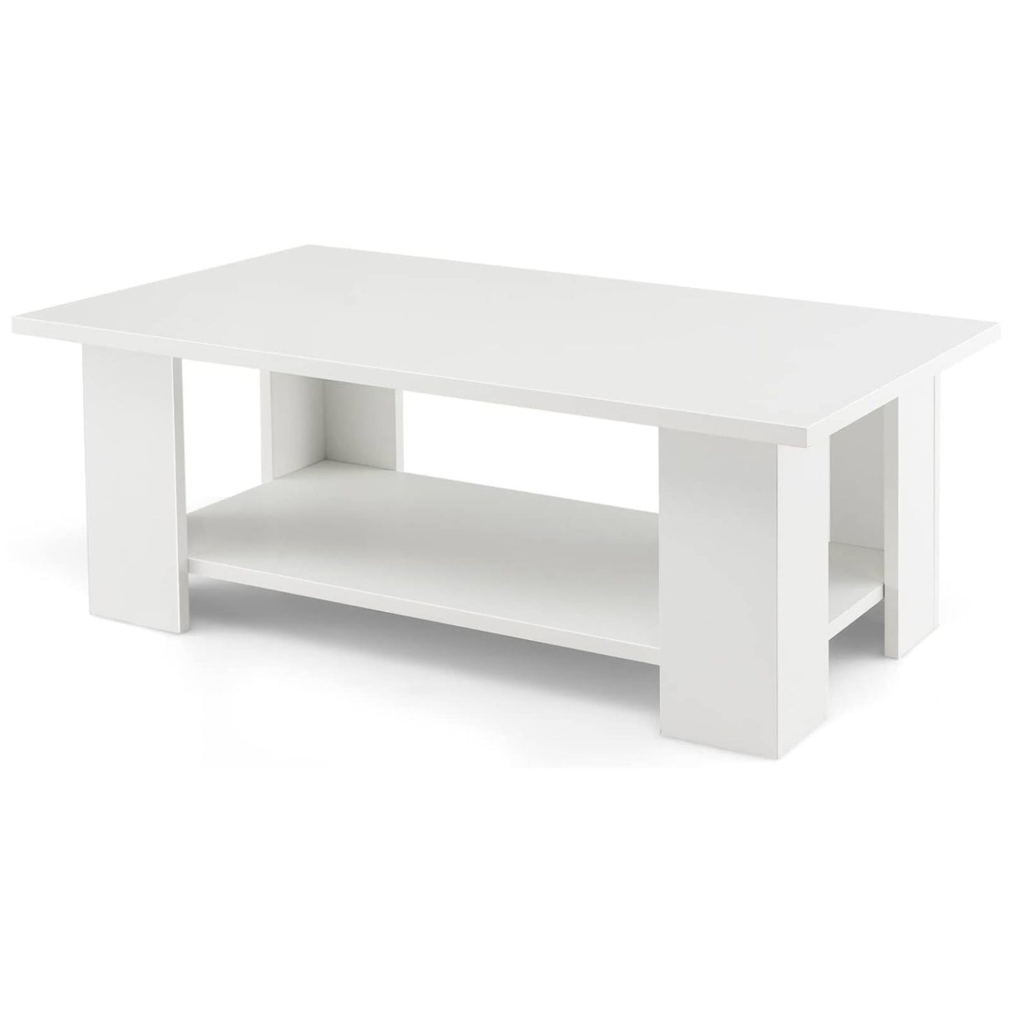 2-Tier Wooden Coffee Table with Storage Shelf and 5 Support Legs