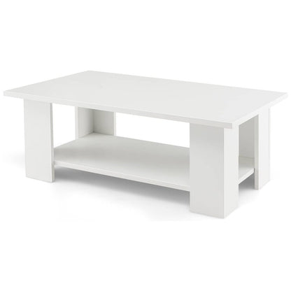 2-Tier Wooden Coffee Table with Storage Shelf and 5 Support Legs