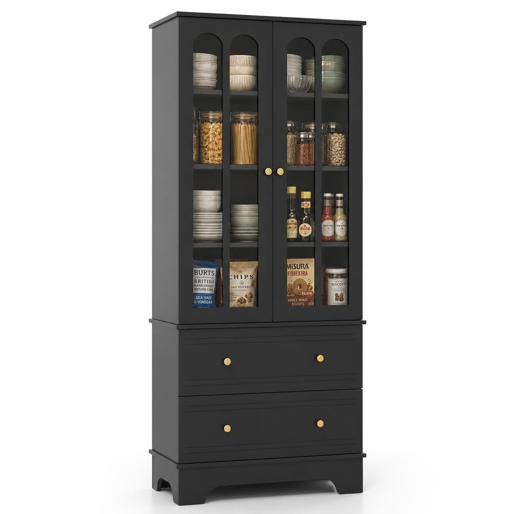 180cm Tall Kitchen Cupboard with Glass Doors