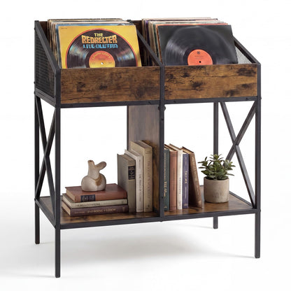 Record Player Stand, 2-Tier Turntable Stand End Side Table with 4 Display Shelves