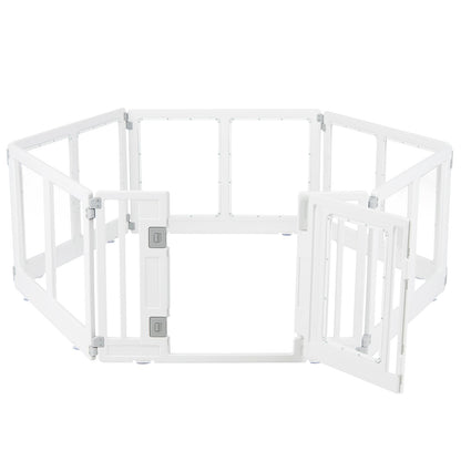 Dog Playpen, 6 Panels Plastic Pet Fence with Lockable Door