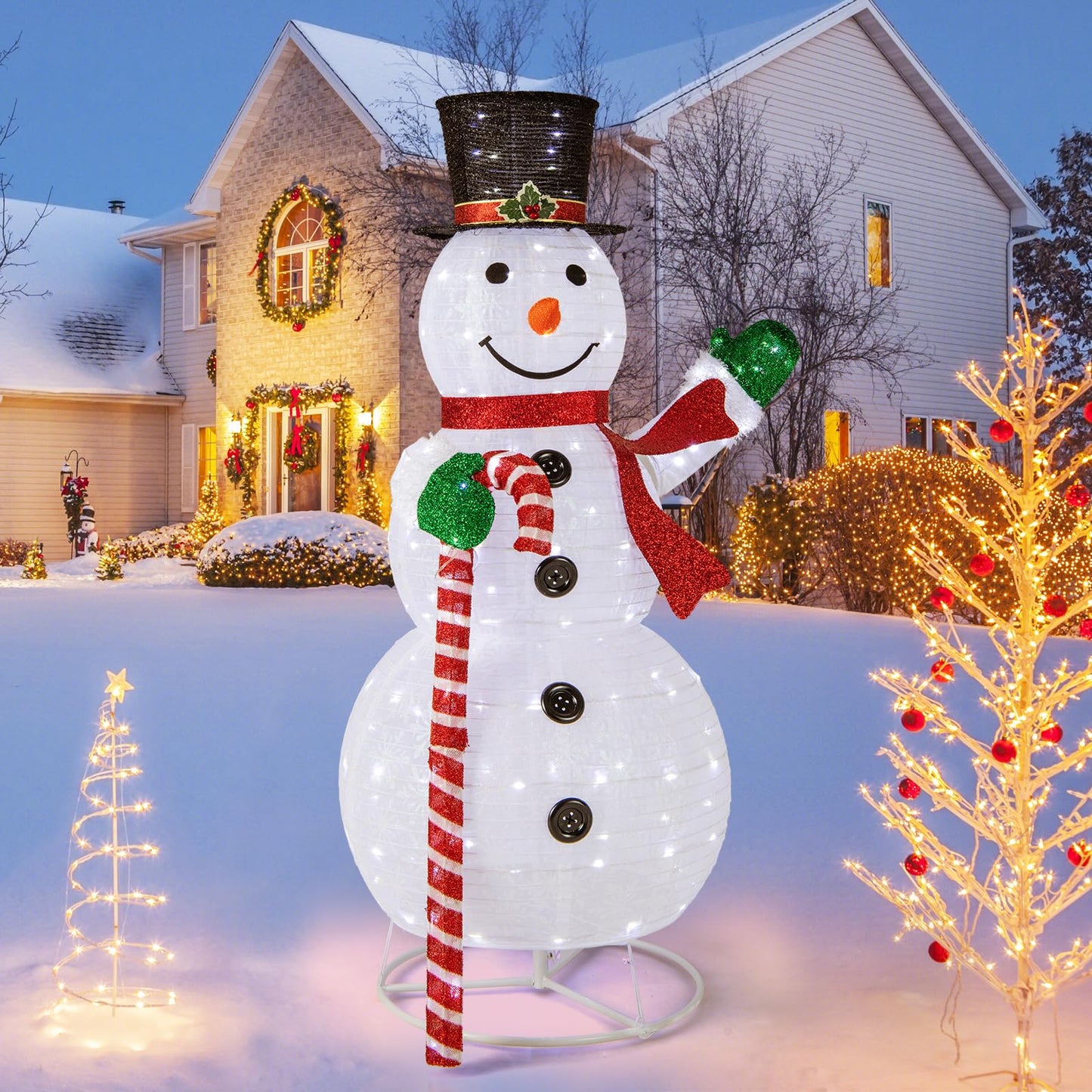 150 cm Large White Pre-lit Lighted Snowman Christmas Decoration