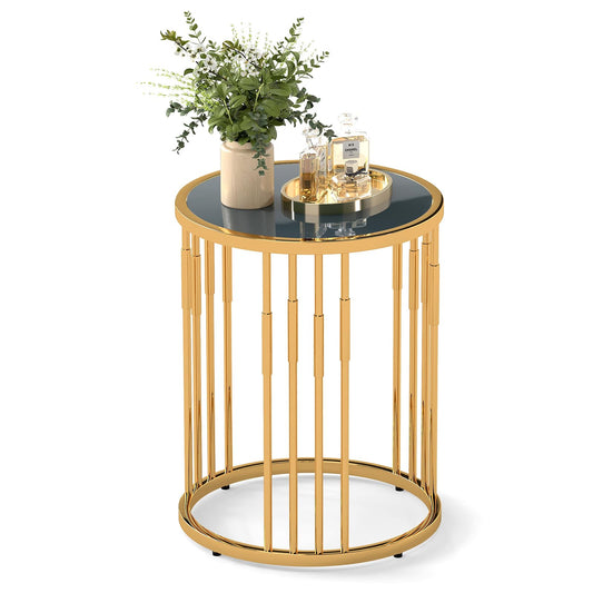 40CM Round Coffee Table Small Glass Side Table