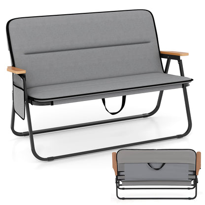 Double Camping Chair, 2-Person Folding Loveseat with Detachable Cushion