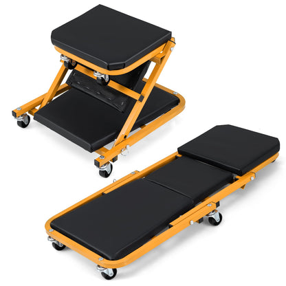 2-in-1 Rolling Creeper Seat Folding Creeper with 6 Universal Wheels