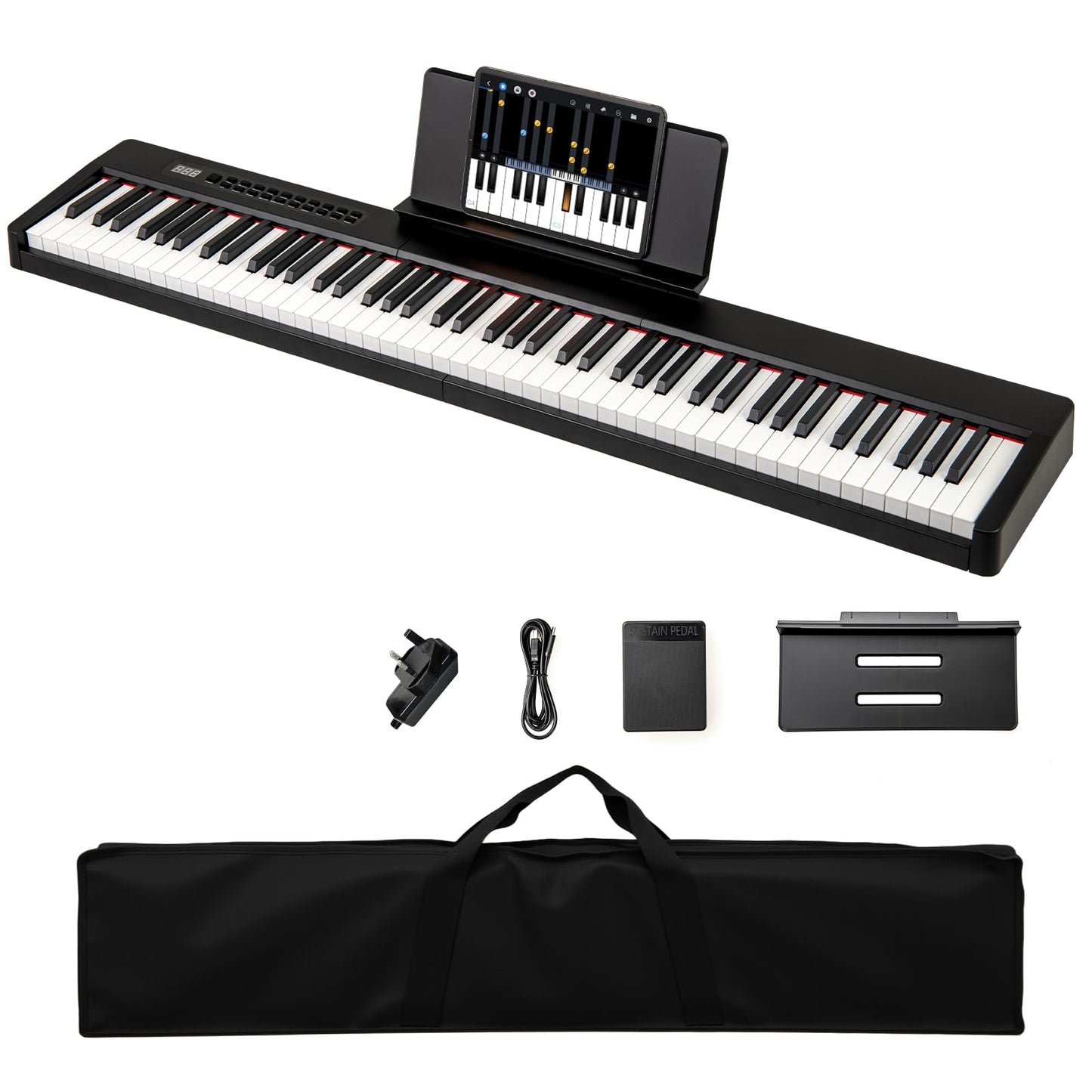 88 Keys Velocity-Sensitive Piano Keyboard with Music Stand and Carry Bag