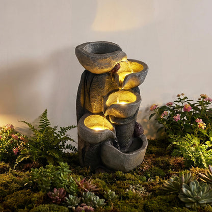 GiantexUK 5-Tier Outdoor Water Fountain, Cascading Waterfall Feature