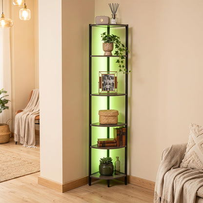 6-Tier Corner Shelf with LED Lights, 172cm Tall Bookshelf