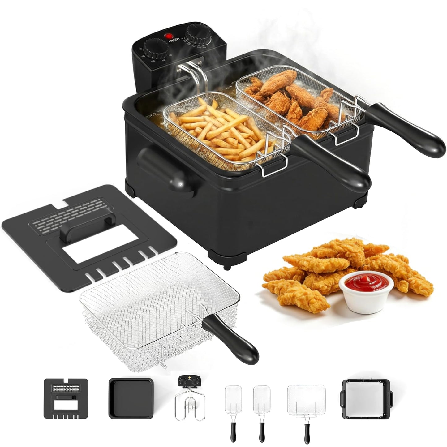 3L/5L Deep Fat Fryer, 2000W Electric Deep Fryer with 1/3 Removable Basket