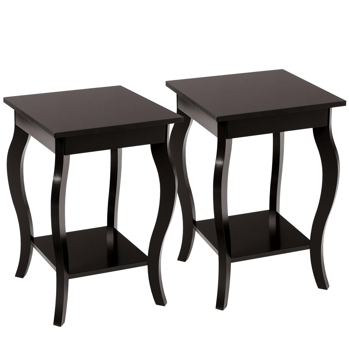 Accent End Table with Elegant Curved Legs and 2-Tier Open Storage Shelves