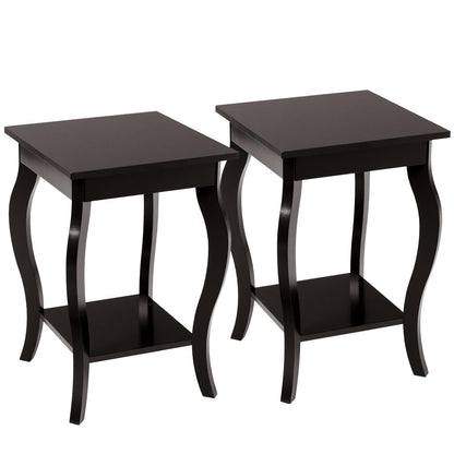 Accent End Table with Elegant Curved Legs and 2-Tier Open Storage Shelves