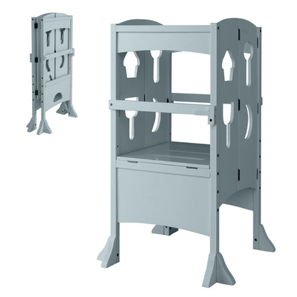 Height Adjustable Toddler Kitchen Helper with Safety Latches and Protective Rail