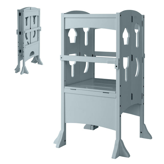 Height Adjustable Toddler Kitchen Helper with Safety Latches and Protective Rail