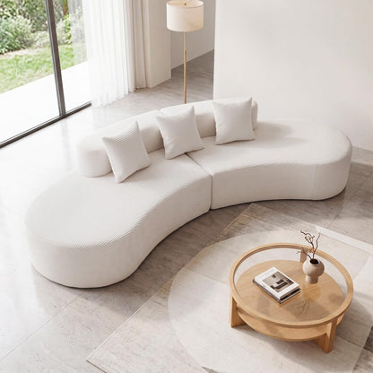 306cm Curved Sofa Couch, 5-Seater Sectional Boneless Sofa Bed with 3 Comfy Pillows