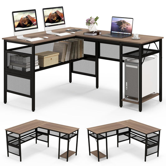 L-Shaped Computer Desk, 140 x 120cm Reversible Corner Study Writing Workstation
