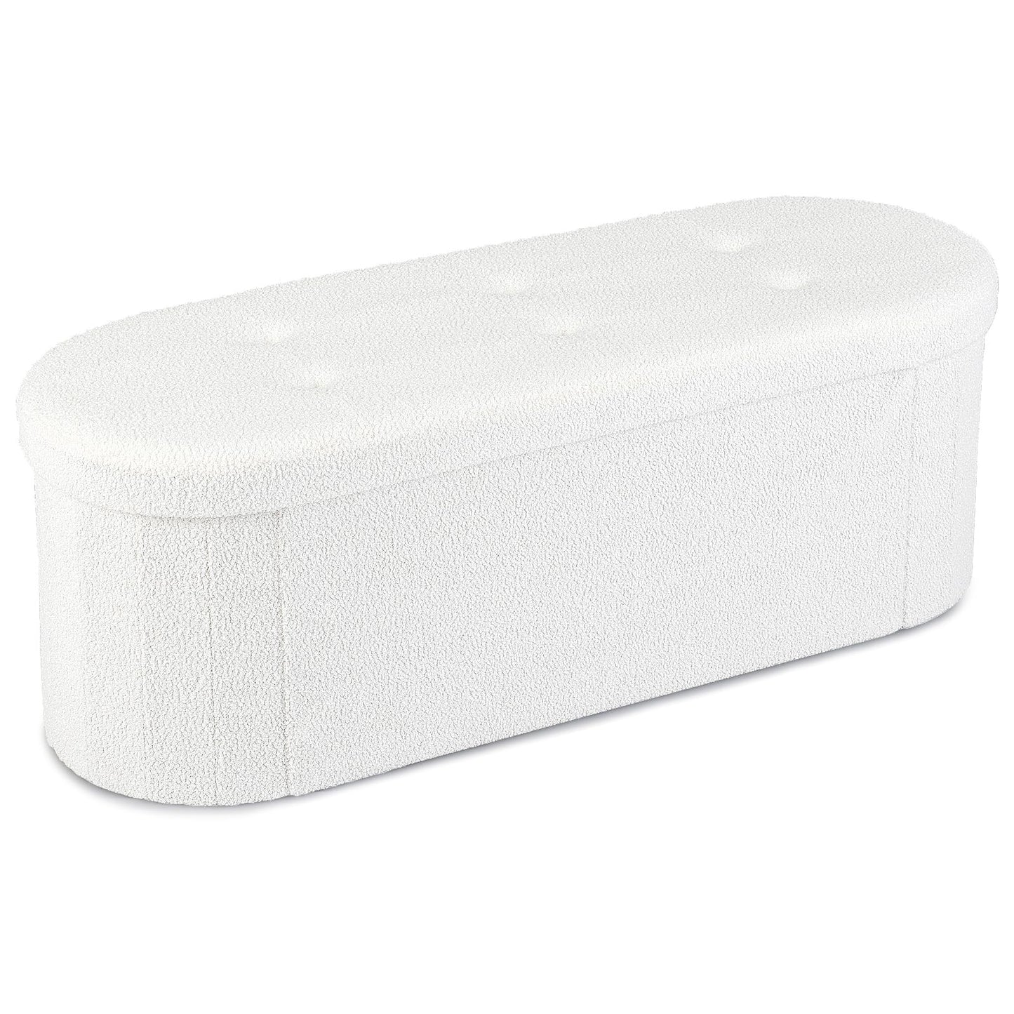 Oval Storage Ottoman Bench, Boucle Folding Footstool