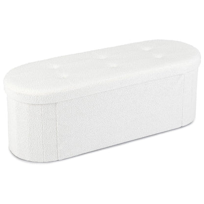 Oval Storage Ottoman Bench, Boucle Folding Footstool