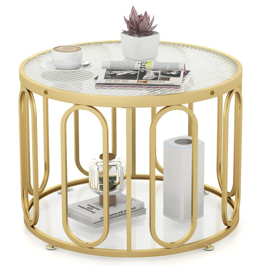 24 Inch Round Coffee Table with Reeded Tempered Glass Top