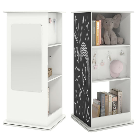 360° Spinning Corner Bookcase with Chalkboard and Open Compartments