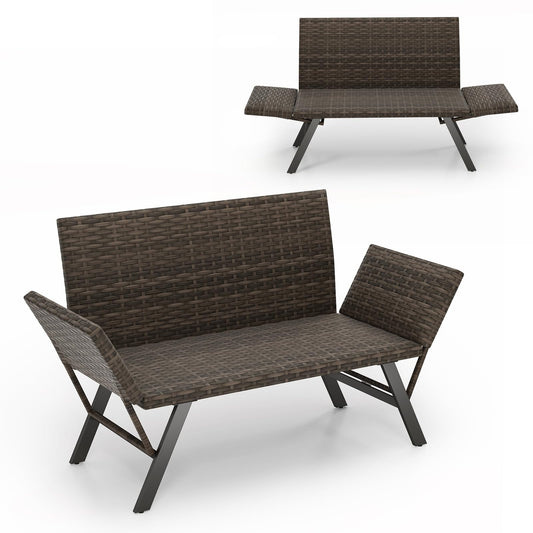 Convertible Rattan Daybed Patio Chaise Lounge Chair with Adjustable Armrests