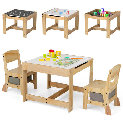 3-Piece Wooden Toddler Furniture Set with Removable Tabletop