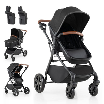 2-in-1 Convertible Baby Stroller with Car Seat Adapters High Landscape Folding Newborn Pram Stroller