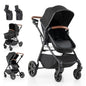 2-in-1 Convertible Baby Stroller with Car Seat Adapters High Landscape Folding Newborn Pram Stroller