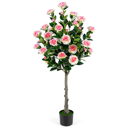 125cm Tall Artificial Camellia Tree, Fake Blooming Flower Tree