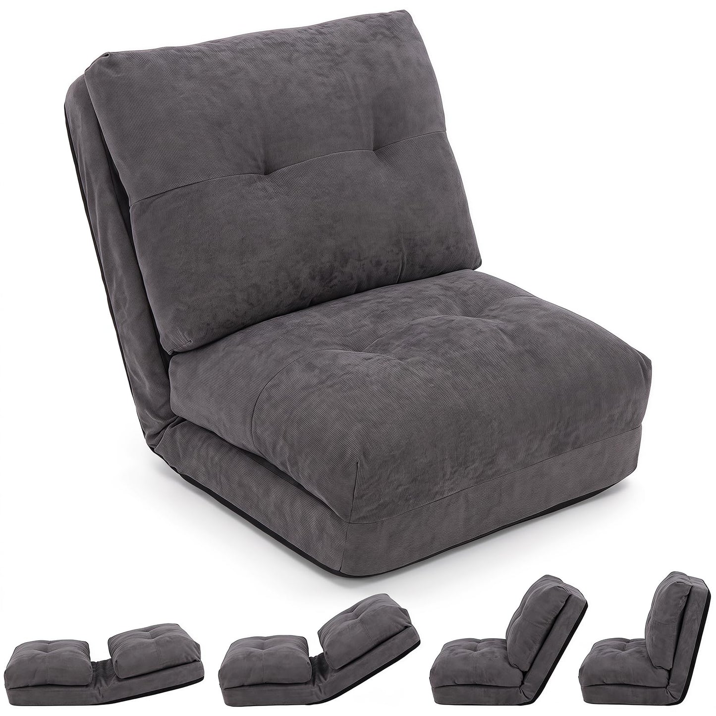 Folding Sofa Chair, 5-Position Adjustable Floor Chair Bed