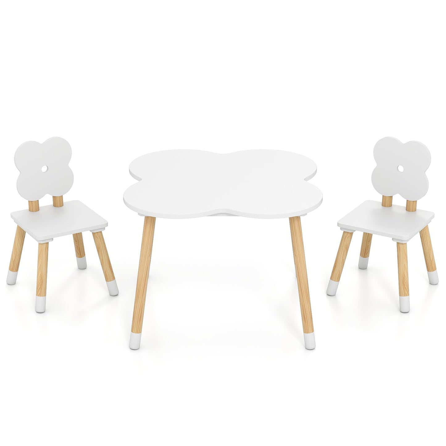 Kids Table and Chair Set, Children Activity Table with 2 Chairs and Pine Wood Legs