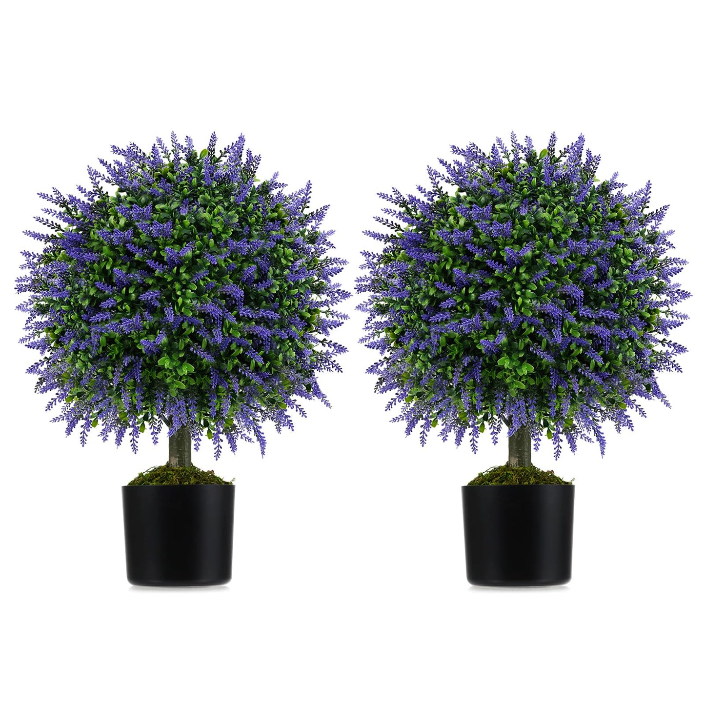 Set of 2 Artificial Lavender Topiary Ball Trees 58cm Faux Boxwood Ball Tree